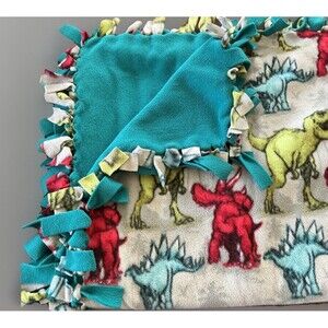 Kids Blanket- Dinosaur Superhero - Flannel Soft 58x 80 Hand Tie Blanket Homemade